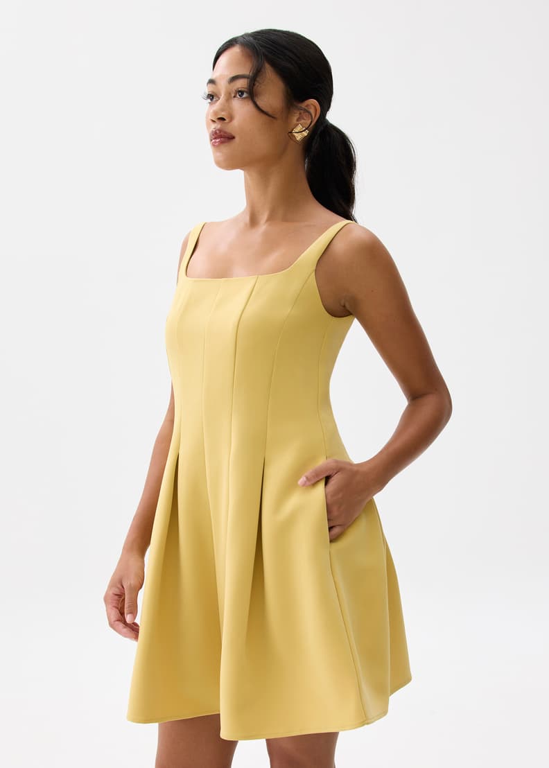 Square Neck Drop Waist Mini Dress - 图片 4