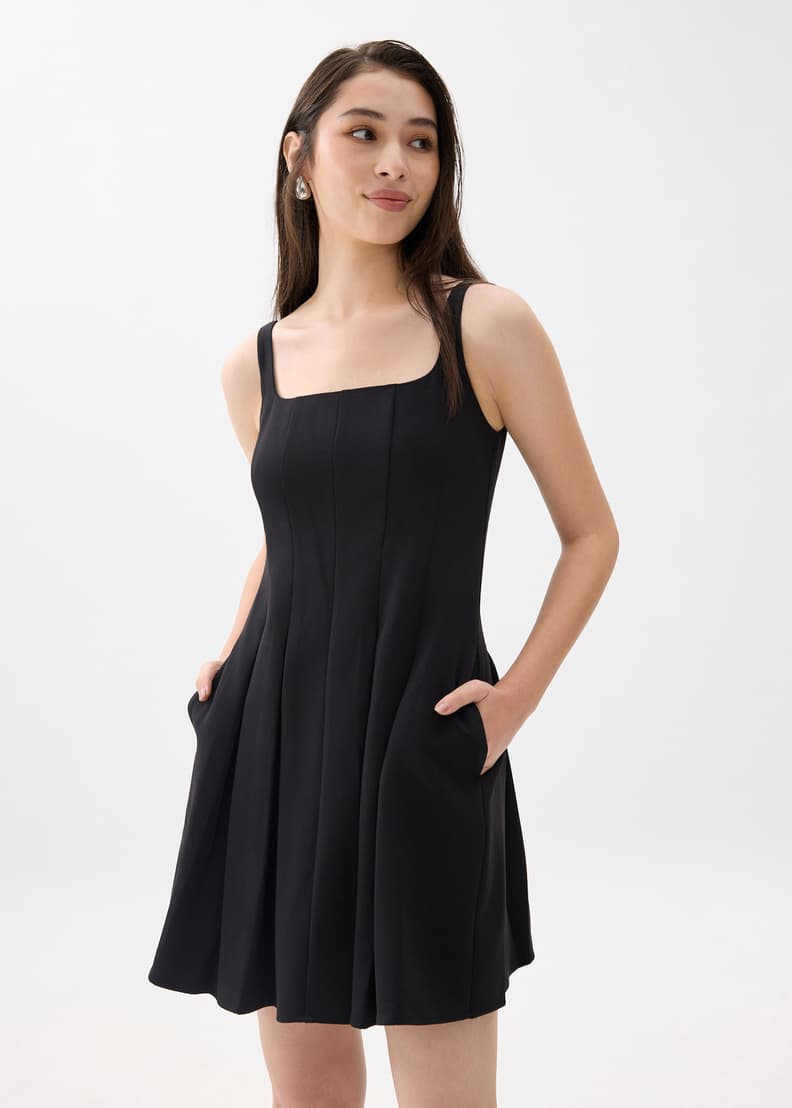 Square Neck Drop Waist Mini Dress