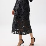 Leather Lace A-line Midaxi Skirt
