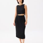Pleated Column Midi Skirt