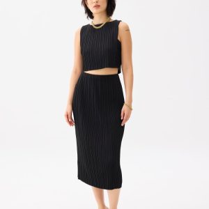 Pleated Column Midi Skirt