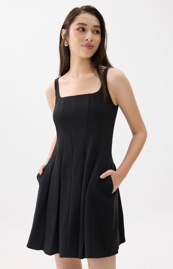 Square Neck Drop Waist Mini Dress - 图片 5