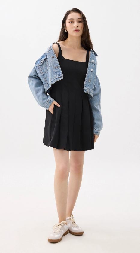 Square Neck Drop Waist Mini Dress