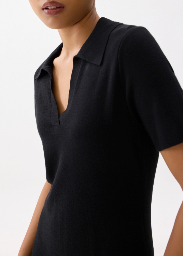 Collared Knit Shift Mini Dress - 图片 4