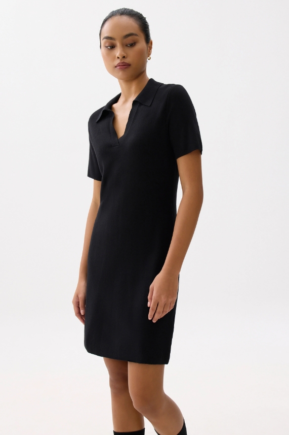 Collared Knit Shift Mini Dress - 图片 3