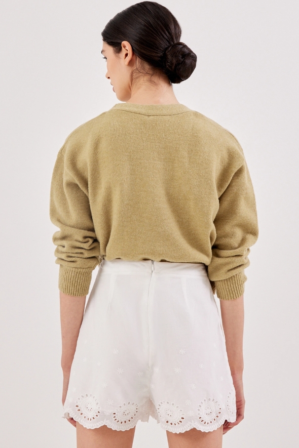 Broderie Scallop Hem Shorts - 图片 2