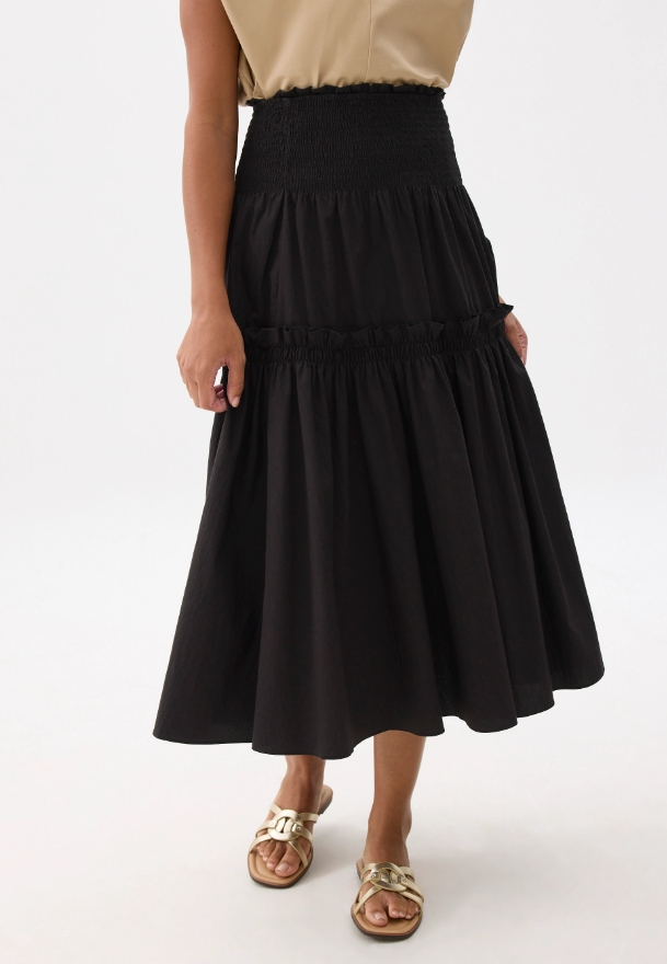 High Waist Tiered A-line Maxi Skirt - 图片 4