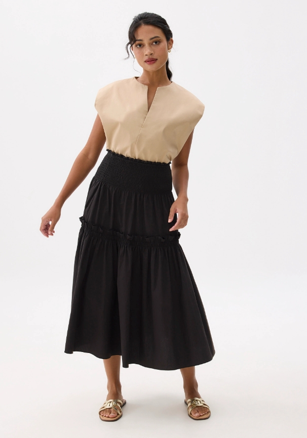 High Waist Tiered A-line Maxi Skirt - 图片 3