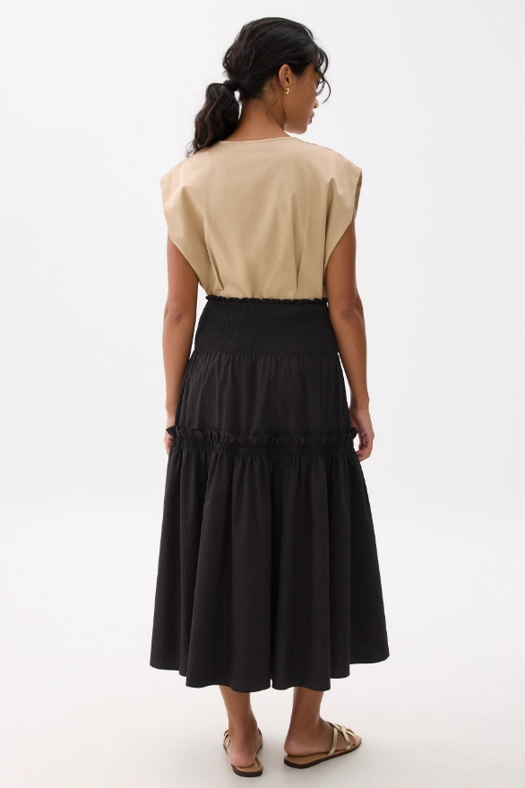 High Waist Tiered A-line Maxi Skirt - 图片 2